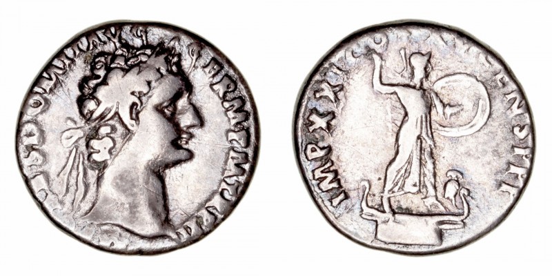 Imperio Romano
Domiciano
Denario. AR. Roma. (81-96). R/IMP. XXI COS. XV CENS. ...