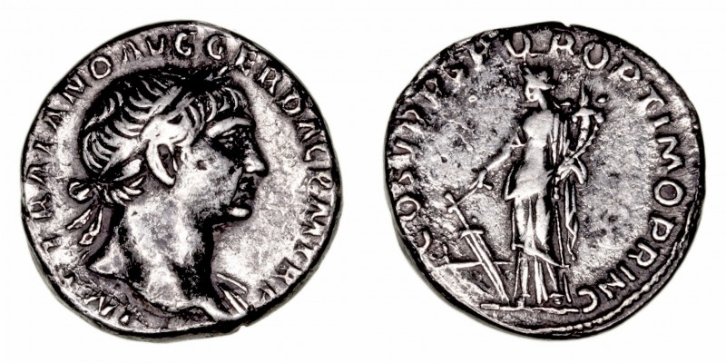 Imperio Romano
Trajano
Denario. AR. (98-117). R/COS. V P. P. S. P. Q. R. OPTIM...