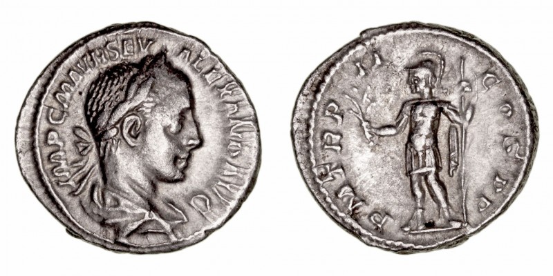 Imperio Romano
Alejandro Severo
Denario. AR. (222-235). R/P.M. TR. P. II COS. ...