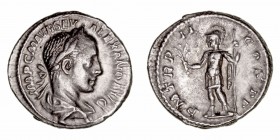 Imperio Romano
Alejandro Severo
Denario. AR. (222-235). R/P.M. TR. P. II COS. P.P. Marte estante a la izq., portando lanza y rama. 3.14g. RIC.23. MB...