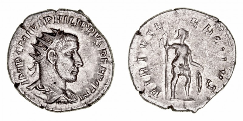Imperio Romano
Filipo I
Antoniniano. AR. (244-249). R/VIRTVS EXERCITVS. 4.47g....