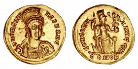 Imperio Romano
Arcadio
Sólido. AV. Constantinopla. (383-408). A/Busto de frente con indumentaria militar, alrededor D.N. ARCADIVS P.F. AVG. R/CONCOR...
