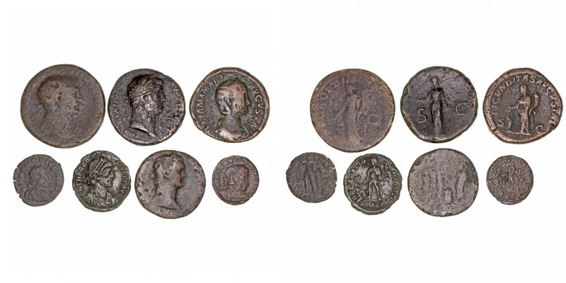 Imperio Romano
Lotes de Conjunto
Lote de 7 monedas. AE. As, Sestercio (3) y Ba...
