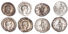 Imperio Romano
Lotes de Conjunto
Antoniniano. AR. Lote de 4 monedas. Gordiano III (3) y Treboniano Galo. MBC.