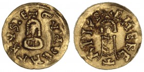 Monedas Visigodas
Gundemaro
Tremis. AV. Emerita. (610-612). A/+GVNDEMARVS RE. Busto de frente. R/+EMERE/T/A PIVS. Busto de frente. 1.48g. Pliego 232...