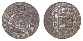 Monarquía Española
Felipe IV
16 Maravedís. AE. Burgos R. 1664. 3.07g. Cal.441 (2019). Restos de plateado. (MBC-).
