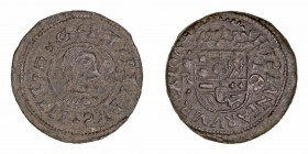 Monarquía Española
Felipe IV
16 Maravedís. AE. Coruña R. 1664. Con las S invertidas en anv. y rev. 4.49g. Jarabo&Sanahuja M-133. Escasa. MBC-.