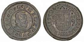 Monarquía Española
Felipe IV
16 Maravedís. AE. Segovia BR. 1662. 3.53g. Cal.488 (2019). Bella pieza con bonita pátina. Muy escasa así. EBC.