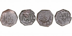 Monarquía Española
Felipe IV
4 Cornados. AE. Pamplona. Lote de 2 monedas. s/f y 1627. BC- a RC.