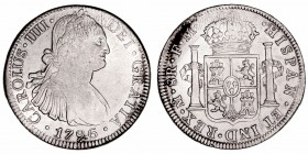 Monarquía Española
Carlos IV
8 Reales. AR. Méjico FM. 1796. 26.86g. Cal.959 (2019). Tonalidad en listel. (MBC+).