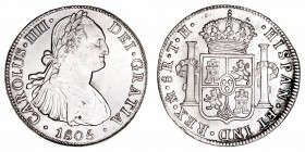 Monarquía Española
Carlos IV
8 Reales. AR. Méjico TH. 1805. 26.82g. Cal.983 (2019). Limpiada. (MBC+).