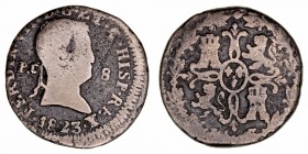 Monarquía Española
Fernando VII
8 Maravedís. AE. Pamplona. 1823. 8.91g. Cal.211 (2019). Acuñación floja. Escasa. (BC).