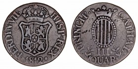 Monarquía Española
Fernando VII
3 Cuartos. AE. Cataluña. 1812. 6.81g. Cal.11 (2019). BC+.