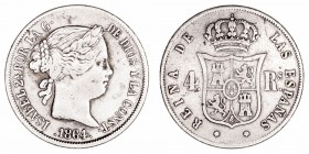 Monarquía Española
Isabel II
4 Reales. AR. Madrid. 1864. 5.08g. Cal.469 (2019). MBC-/BC+.