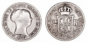 Monarquía Española
Isabel II
2 Reales. AR. Madrid. 1855. 2.48g. Cal.370 (2019). BC.