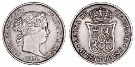 Monarquía Española
Isabel II
40 Céntimos de Escudo. AR. Madrid. 1864. 5.17g. Cal.499 (2019). MBC.