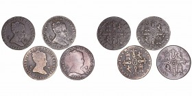 Monarquía Española
Isabel II
8 Maravedís. AE. Lote de 4 monedas. 1841, 1843 y 1844 Segovia y 1849 Jubia. BC a RC.