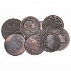 Monarquía Española
Lotes de Conjunto
Lote de 9 monedas. AE. 4 Maravedís Felipe V, Carlos III, Carlos IV y Fernando VII (3), 8 Maravedís Fernando VII...