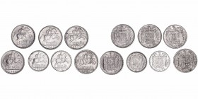 La Peseta
Estado Español
Lote de 7 monedas. Aluminio. 5 Céntimos 1941 y 1945, 10 Céntimos 1940, 1941 y 1945 (3). EBC- a MBC-.