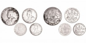 Monedas Extranjeras
Australia Jorge V
Lote de 4 monedas. AR. 6 Pence 1921 y 1934, Shilling 1917 M y Florín 1917 M. KM.25/27. MBC- a BC.