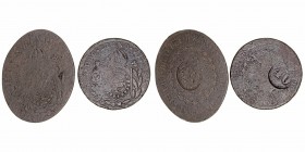 Monedas Extranjeras
Brasil
Lote de 2 monedas. AE. Resello 40 Reis 1828 y 1832 (cospel deformado). RC.