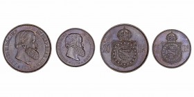 Monedas Extranjeras
Brasil Pedro II
Lote de 2 monedas. AE. 10 y 20 Reis 1869. KM.473/4. Bonita pátina. EBC-.