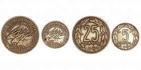 Monedas Extranjeras
Camerún
Lote de 2 monedas. AE. 5 y 25 Francos 1958. MBC a MBC-.