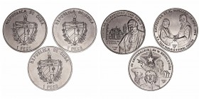 Monedas Extranjeras
Cuba
Peso. Cuproníquel. Lote de 3 monedas. 1997, 1998 y 1999. KM.612, 662 y 732. EBC-.