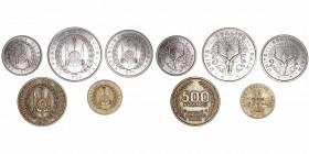 Monedas Extranjeras
Djibouti
Serie de 5 valores. AE. (1977-1991). 1, 2, 5, 10 y 500 Francos. EBC a MBC.