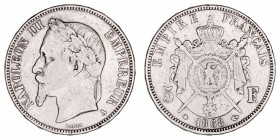 Monedas Extranjeras
Francia Napoleón III
5 Francos. AR. 1868 A. 24.68g. KM.769.1. Limpiada. (BC+).