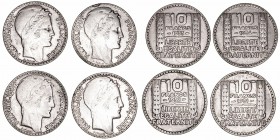 Monedas Extranjeras
Francia
10 Francos. AR. Lote de 4 monedas. 1931, 1932, 1933 y 1934. KM.878. MBC-.
