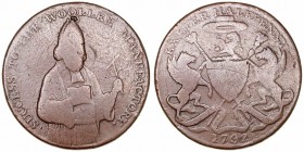 Monedas Extranjeras
Gran Bretaña
Token. AE. 1792. Devonshire. Exeter (1/2 Penny). 11.59g. Muy escaso. BC.