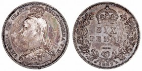 Monedas Extranjeras
Gran Bretaña Victoria
6 Pence. AR. 1889. 2.83g. KM.760. Pátina oscura e iridiscente. Escasa así. EBC+.