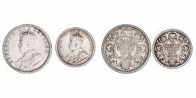 Monedas Extranjeras
Honduras Británica Jorge V
Lote de 2 monedas. AR. 1/4 Rupia 1918 y 1/2 Rupia 1919. KM.518 y 522. BC+.