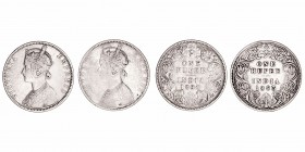 Monedas Extranjeras
India Británica Victoria
Rupia. AR. Lote de 2 monedas. 1890 B y 1893 B. KM.492. BC+ a BC-.