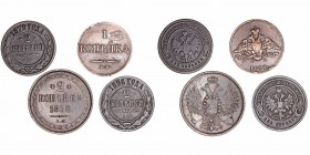 Monedas Extranjeras
Rusia
Lote de 4 monedas. Kopek 1832 y 2 Kopeks 1858, 1879 y 1896. Y.10.2, C.138.1 y 150.3. MBC+ a BC.