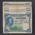 Billetes
Banco de España
100 Pesetas. 1 julio 1925. Lote de 25 billetes. Serie A (5), Serie B (6) y Serie C (14). ED.323a. Examinar. (MBC- a BC+).