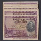 Billetes
Banco de España
50 Pesetas. 15 agosto 1928. Serie A. Lote de 13 billetes. ED.329a. Examinar. (BC a BC-).