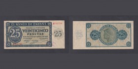 Billetes
Estado Español, Banco de España
25 Pesetas. Burgos, 21 noviembre 1936. Serie N. ED.419a. EBC.