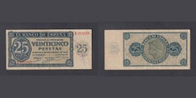 Billetes
Estado Español, Banco de España
25 Pesetas. Burgos, 21 noviembre 1936. Serie K. ED.419a. MBC-.