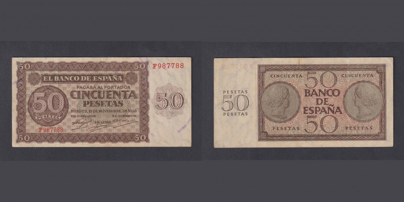 Billetes
Estado Español, Banco de España
50 Pesetas. Burgos, 21 noviembre 1936...