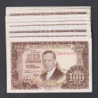 Billetes
Estado Español, Banco de España
100 Pesetas. 7 abril 1953. Lote de 15 billetes. Series. ED.464c. EBC- a MBC-.