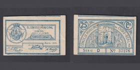 Billetes
Billetes Locales
Ciudad Real, C.M. 25 Céntimos. 1937. Montaner 529. MBC+.
