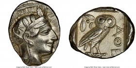 ATTICA. Athens. Ca. 440-404 BC. AR tetradrachm (27mm, 17.20 gm, 10h). NGC AU 4/5 - 4/5, brushed. Mid-mass coinage issue. Head of Athena right, wearing...