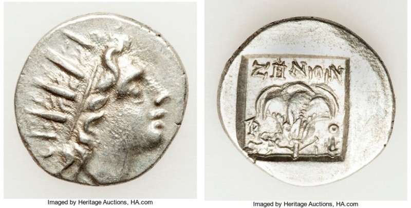CARIAN ISLANDS. Rhodes. Ca. 88-84 BC. AR drachm (15mm, 1.78 gm, 1h). XF. Plintho...
