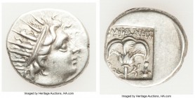 CARIAN ISLANDS. Rhodes. Ca. 88-84 BC. AR drachm (15mm, 3.01 gm, 12h). VF. Plinthophoric standard, Euphanes, magistrate. Radiate head of Helios right /...