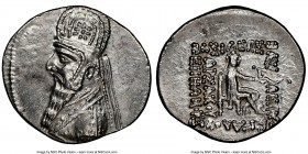 PARTHIAN KINGDOM. Mithradates II (ca. 121-91 BC). AR drachm (21mm, 4.05 gm, 12h). NGC MS 5/5 - 3/5, brushed. Rhagae mint, ca. 96/5-93/2 BC. Bust left,...