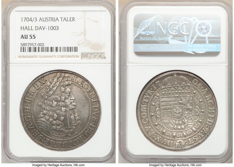 Leopold I Taler 1704/3 AU55 NGC, Hall mint, KM644.4, Dav-1003. 

HID0980124201...