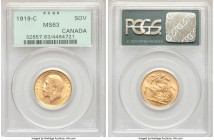 George V gold Sovereign 1919-C MS63 PCGS, Ottawa mint, KM20. AGW 0.2355 oz. 

HID09801242017

© 2020 Heritage Auctions | All Rights Reserved