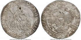 Aachen. Free City Taler 1571 AU Details (Obverse Damage) NGC, Dav-8902. With the name and titles of Maximilian II. Appears to have a punch started in ...